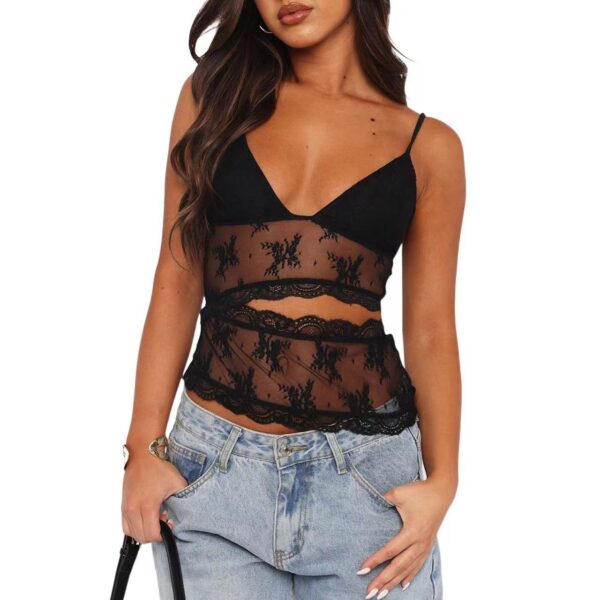 Lace Backless Bralette – Sling V-Neck Mesh Crop Top for Women | Wine Red, Black, White - Image 2