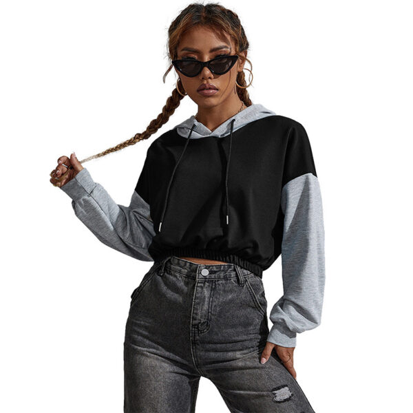 Contrast Color Hooded Sweater – Loose Japanese Korean Style Pullover in Black Gray, Brown & Peacock Blue - Image 4