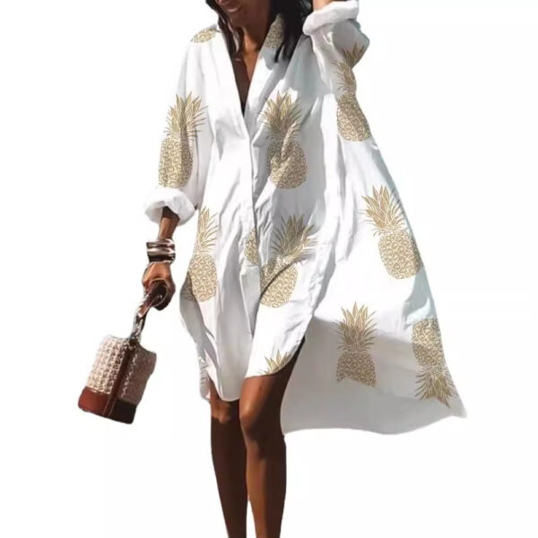 Women’s Floral Digital Print Shirt Dress – Loose Fit Lapel Long Sleeve with A-Line Skirt | Florals, Abstracts - Image 3