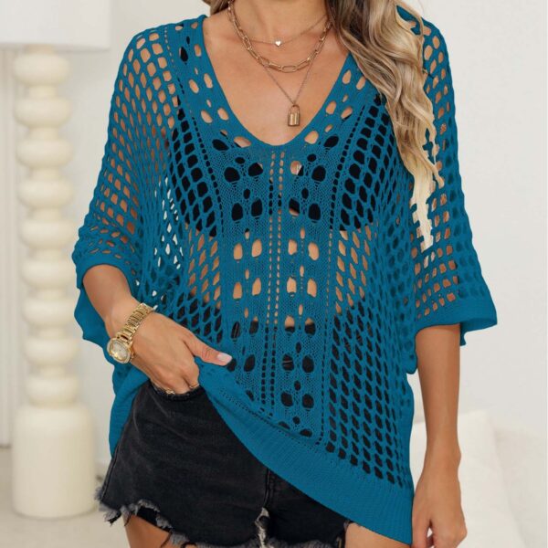 Women’s Sexy Cutout Batwing Sleeve Cover-Up – Loose Beach Shirt for Swimwear in 6 Colors - Image 3