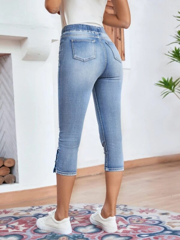 Women’s Stretch Denim Jeans – Elastic Waistband & Lace-Up Detail in Light Blue | Comfort Fit - Image 5