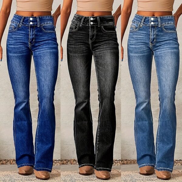 Women’s Retro Stretch Jeans – Distressed Bootcut Denim for Street Hipster Style | Dark Blue, Light Blue, Black