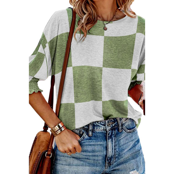 Women’s Plaid Round Neck Pullover – Casual Contrast Color Lightweight Sweater | Half-Sleeve All-Match Top - Image 6
