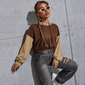 Contrast Color Hooded Sweater – Loose Japanese Korean Style Pullover in Black Gray, Brown & Peacock Blue