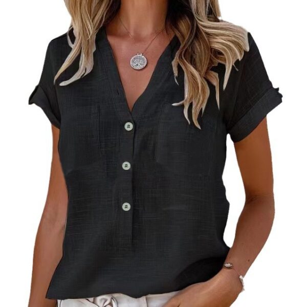 Japanese Korean Casual Button-Up Shirt – Oversized Short Sleeve Top in Pink, Black, Grey & More - Image 2