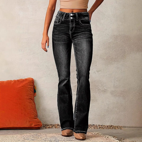 Women’s Retro Stretch Jeans – Distressed Bootcut Denim for Street Hipster Style | Dark Blue, Light Blue, Black - Image 2