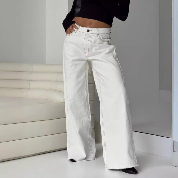 Women’s Distressed Loose Denim Pants – Japanese-Korean Casual Mid Waist Trousers | Light Blue & White - Image 4