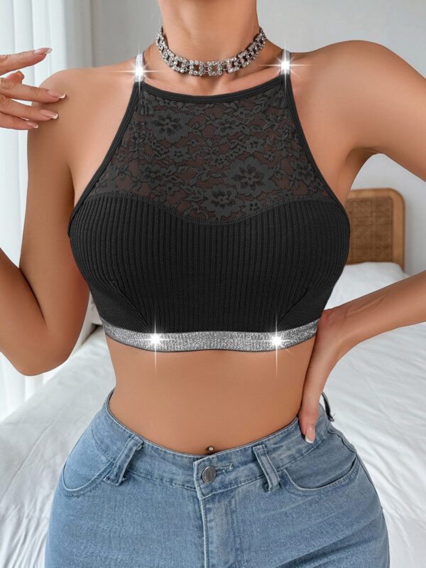 Backless Halter Vest – Silver Ribbon Stitching Seamless Top with Cotton Support | Pink, Black, Red - Image 5
