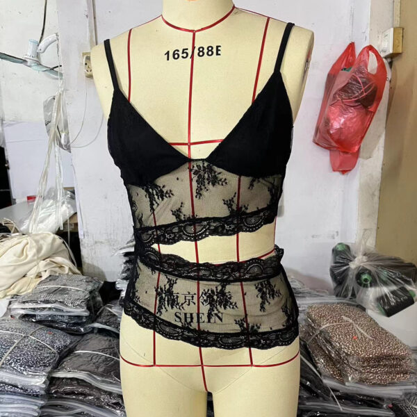 Lace Backless Bralette – Sling V-Neck Mesh Crop Top for Women | Wine Red, Black, White - Image 5