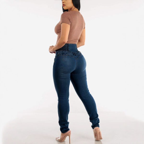 Women’s Stretch Slimming High Waist Jeans – European & American-Inspired Pencil Pants with Stitching Details | Dark & Light Blue - Image 4
