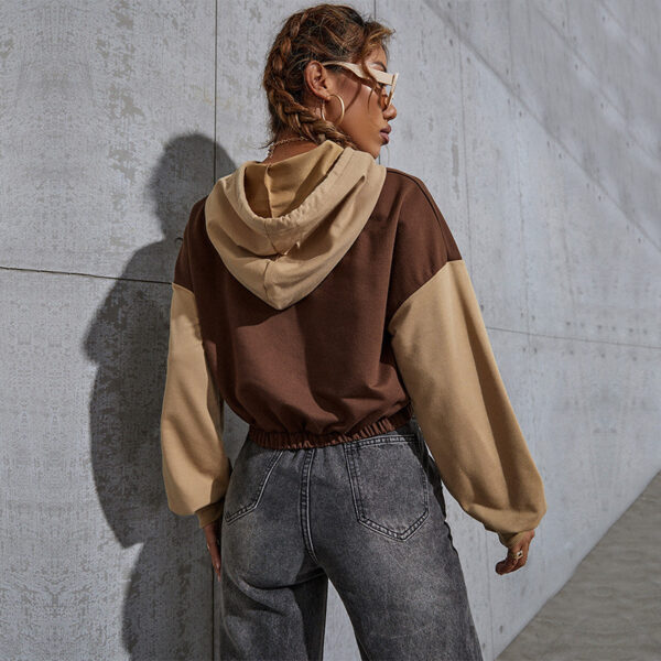 Contrast Color Hooded Sweater – Loose Japanese Korean Style Pullover in Black Gray, Brown & Peacock Blue - Image 3