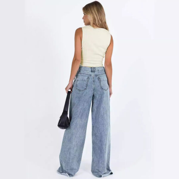 Women’s Distressed Loose Denim Pants – Japanese-Korean Casual Mid Waist Trousers | Light Blue & White - Image 5