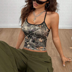 Camo Print Crop Top – Slim Fit Summer Tank with Geometric Pattern | Sizes XS-L