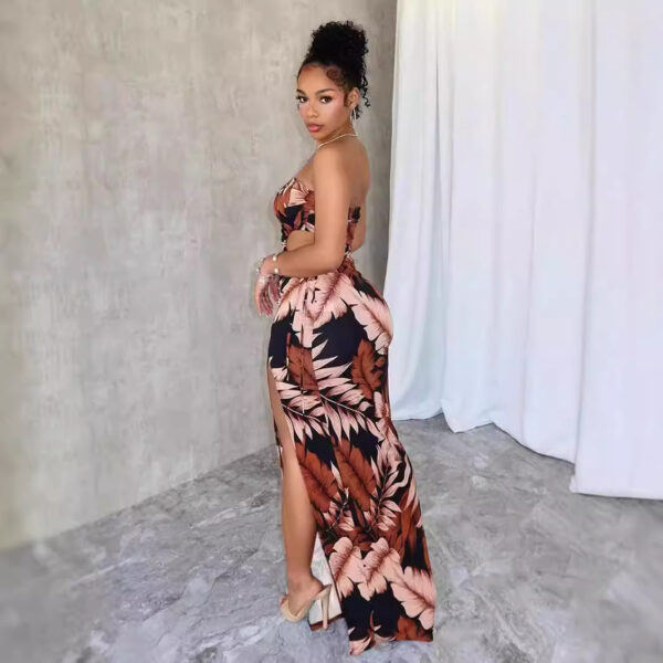 Women’s Floral Print High Slit Maxi Dress – Wrapped Chest Asymmetric Skirt for Street Fashion - Image 4