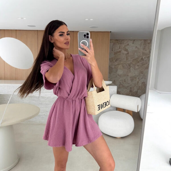 Women’s High Waist V-Neck Jumpsuit – Summer Short Romper in Stretchy Polyester | 7 Classic Shades (S-2XL) - Image 2
