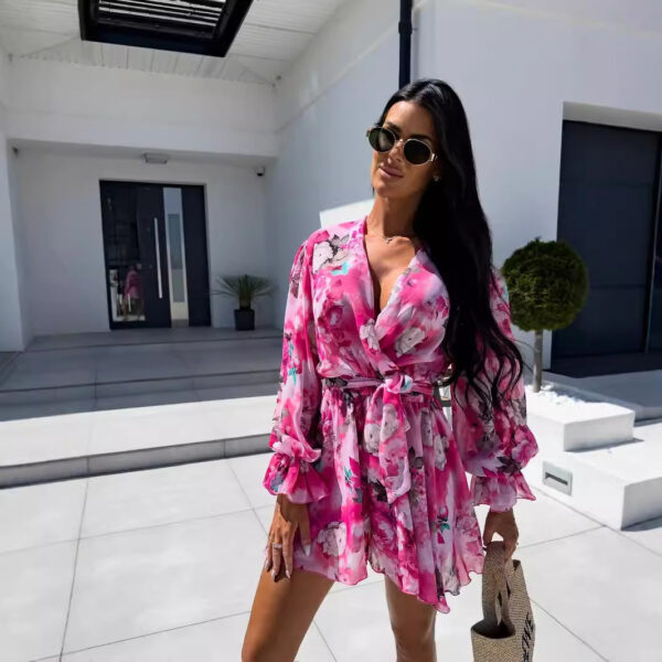 Bold Ink Print Jumpsuit – Long Sleeve Zebra & Solid Color Romper | Sizes S-XL - Image 2