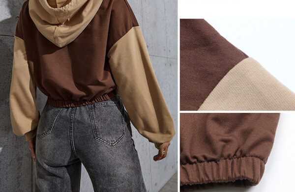 Contrast Color Hooded Sweater – Loose Japanese Korean Style Pullover in Black Gray, Brown & Peacock Blue - Image 2