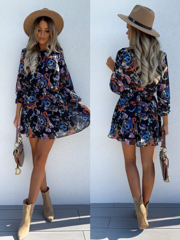 Women’s Floral Print A-Line Commute Dress – Vibrant Red, Blue & Orange Patterns - Image 8