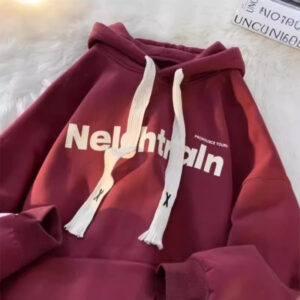 Wine Red Hooded Sweater – Loose Fit Winter Pullover with Wool Lining for Teens | Velvet & Fine Textures