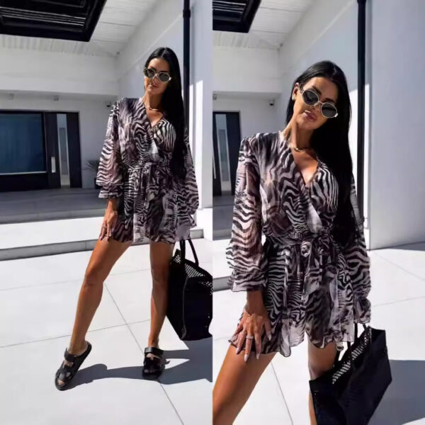 Bold Ink Print Jumpsuit – Long Sleeve Zebra & Solid Color Romper | Sizes S-XL - Image 3