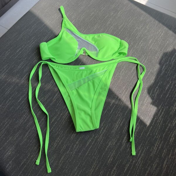 Women’s Split Bikini Set – Fashion Swimwear in Solid & Striped Colors | Black, Rose, Fluorescent Green - Image 10