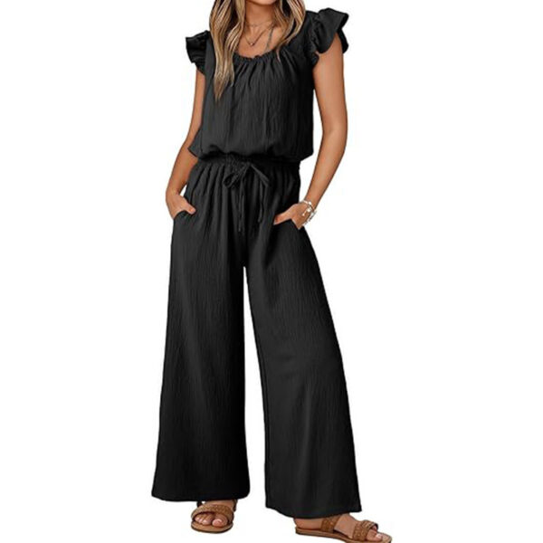 Square Collar Sleeveless Jumpsuit – Pleated Wide Leg Trousers with Adjustable Belt for Elegant Commute | Ice Silk Fabric & Sizes S-2XL