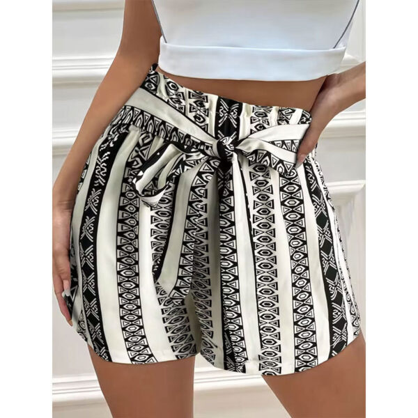 Women’s Belt-Print Commuter Shorts – High Waist Casual Bermuda Shorts in Black & White - Image 5