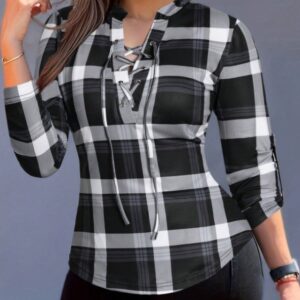 Women’s Criss Cross Tie Notch Neck T-Shirt – Semi-Sheer Polyester Top for Layering & Casual Wear