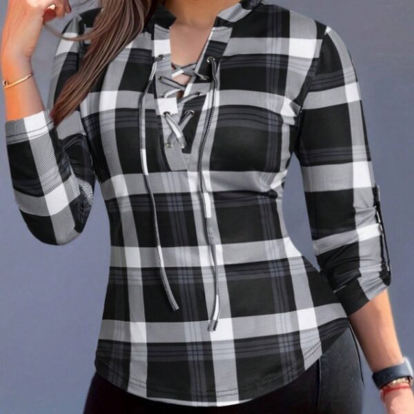 Women’s Criss Cross Tie Notch Neck T-Shirt – Semi-Sheer Polyester Top for Layering & Casual Wear