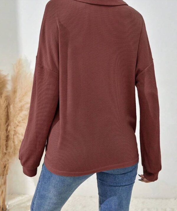 Drop Shoulder Half-Breasted T-Shirt – Semi-Sheer Polyester Casual Top with Fake Buttons | Solid Colors for Adults - Image 4