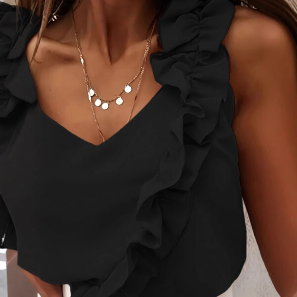 Women’s Black Lotus Leaf Lace Camisole – Slim Fit Sleeveless Top for Summer, Travel & Casual Wear - Image 3