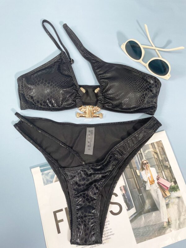 Women’s Serpentine Print Bikini Set – Sexy High-Cut Swimwear in Black & Blue | Sizes S-L - Image 4