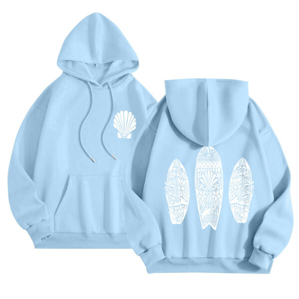 Floral Letter Print Hoodie – Fleece-Lined Drop Shoulder Sweatshirt for Sports & Casual Wear - Image 3