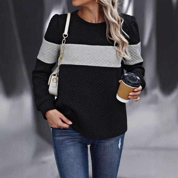Women’s Vintage Textured Hoodie – Loose Fit Contrast Knit Long Sleeve for Spring & Autumn - Image 2