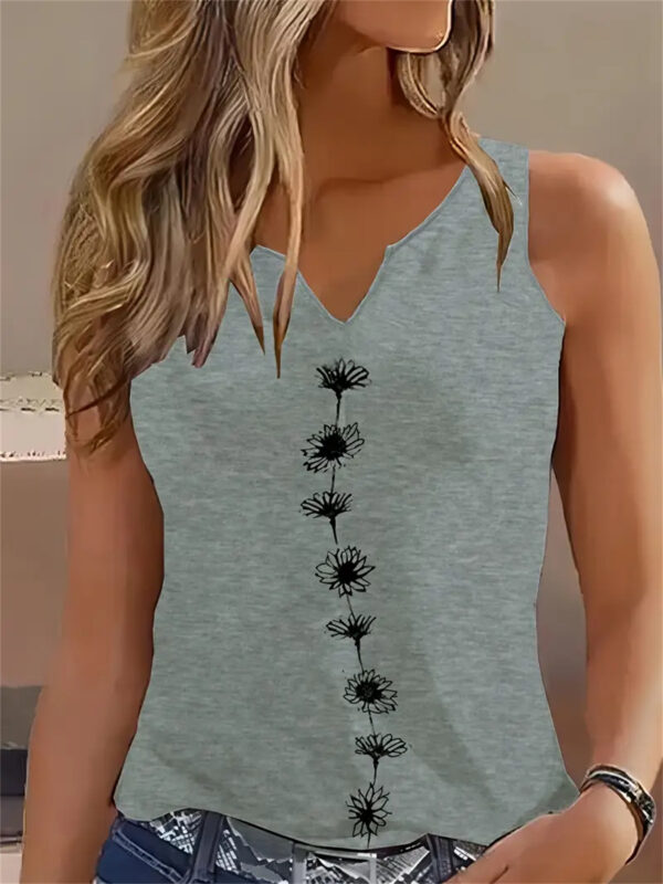 Floral Print Tank Top – Notch Neck Summer Sleeveless Blouse | Lightweight & Stretchy - Image 2