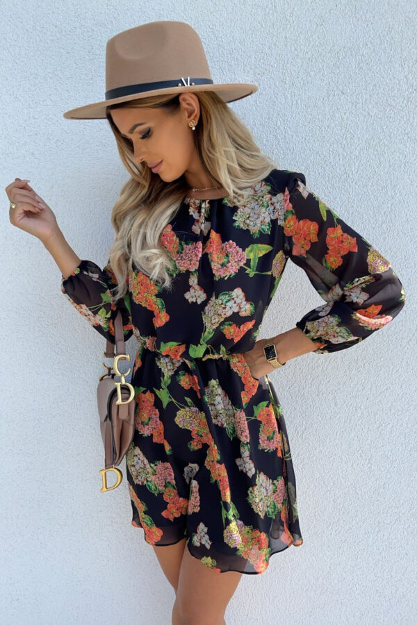 Women’s Floral Print A-Line Commute Dress – Vibrant Red, Blue & Orange Patterns - Image 4