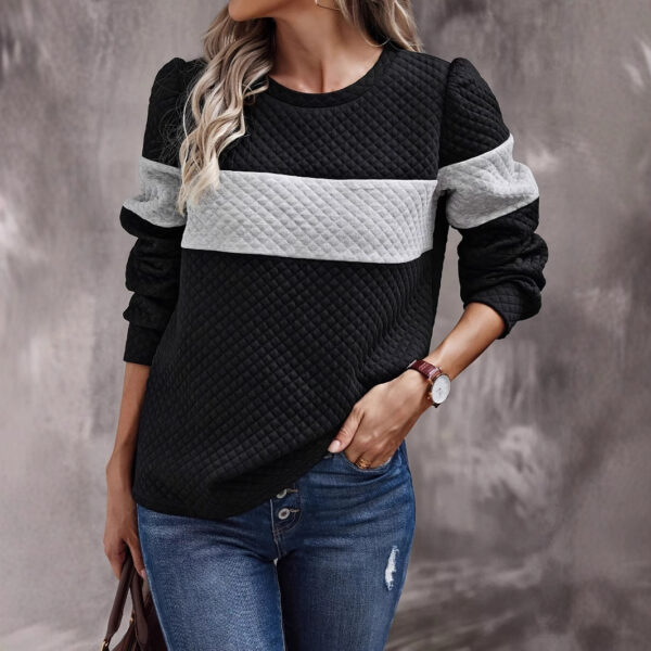 Women’s Vintage Textured Hoodie – Loose Fit Contrast Knit Long Sleeve for Spring & Autumn