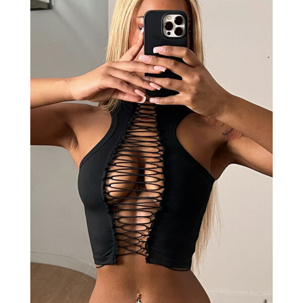 Sexy Streetwear Crop Top – Sleeveless Slim Fit Top with Shoulder Straps | Lightweight Black Polyester - Image 5