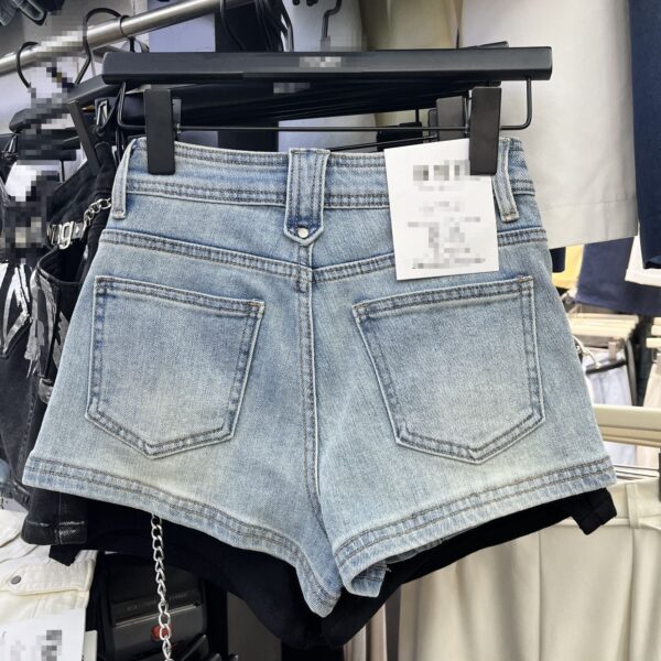 Women’s Chain Detail Denim Shorts – Sweet & Spicy High-Fashion Hot Pants in Beige, Black & Light Blue - Image 3