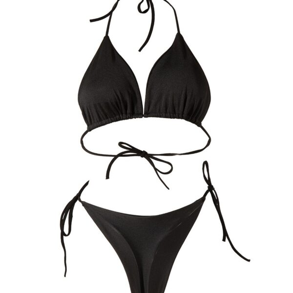 Women’s Lace-Up Bikini Set – T-Back Swimsuit with Chest Pads & Adjustable Ties | Milk Silk Fabric | Multiple Colors - Image 2