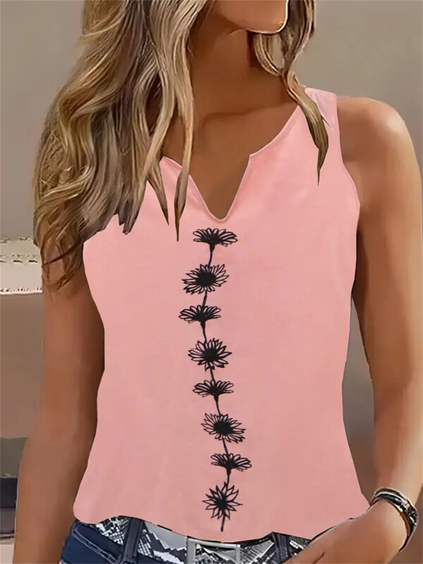 Floral Print Tank Top – Notch Neck Summer Sleeveless Blouse | Lightweight & Stretchy - Image 5
