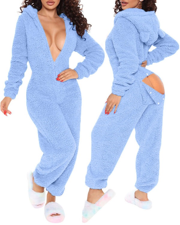 Women’s Plush Hooded Jumpsuit – Cozy Long Sleeve Loungewear Pajamas with Snug Fit | Sizes S-XX - Image 8