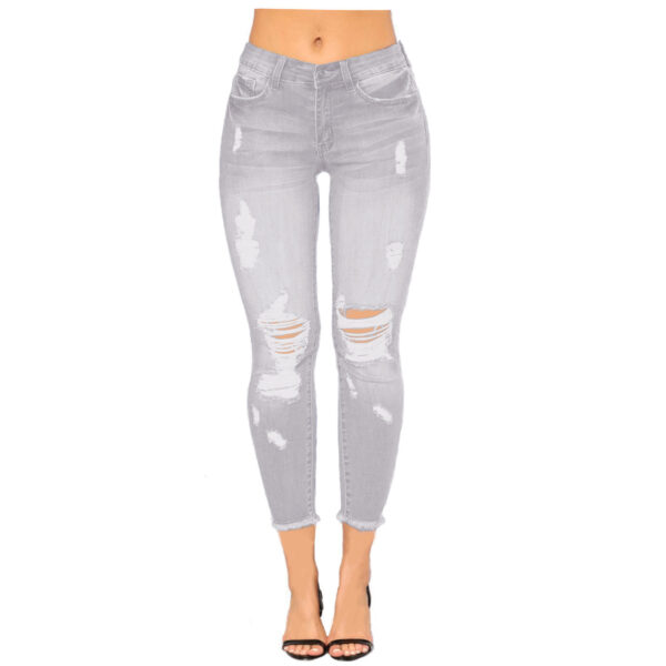 Women’s High-Waisted Ripped Denim Pants – Cropped Stretch Jeans for Street Style | Gray, Black, Blue - Image 5