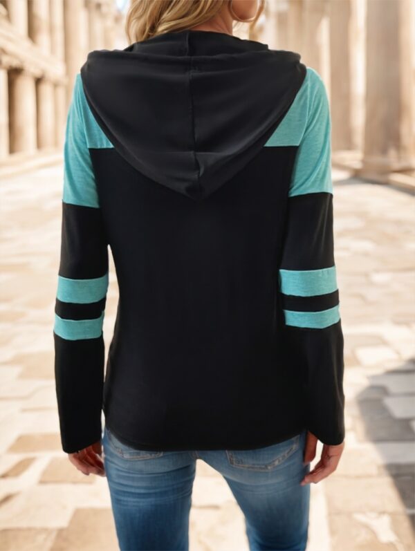 Color Block Hoodie – Sporty Drawstring Pullover with Contrast Sleeves - Image 2