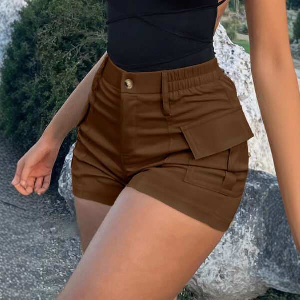 Women’s American Casual Short Shorts – Cotton Blend Multi-Pocket Tight Fit in Khaki, Red, Green, Black & Brown - Image 2
