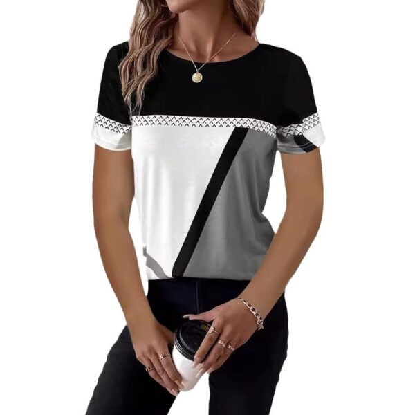 Women’s Geometric Print Long Sleeve T-Shirt – Multicolor Loose-Fit Graphic Tee - Image 6