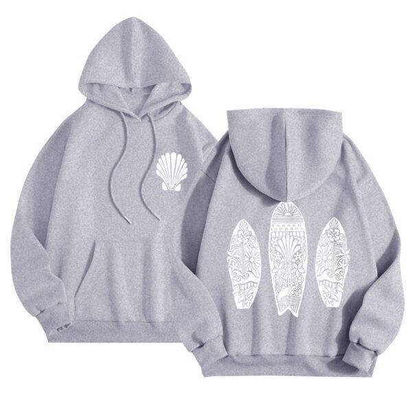 Floral Letter Print Hoodie – Fleece-Lined Drop Shoulder Sweatshirt for Sports & Casual Wear - Image 4
