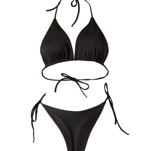 Women’s Lace-Up Bikini Set – T-Back Swimsuit with Chest Pads & Adjustable Ties | Milk Silk Fabric | Multiple Colors - Image 3